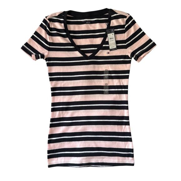 Tommy Hilfiger New Pink/Black Fitted Short Sleeve Tee - Picture 6 of 8
